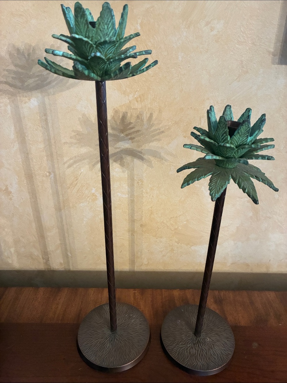 Vintage Brass Palm Tree Candlesticks